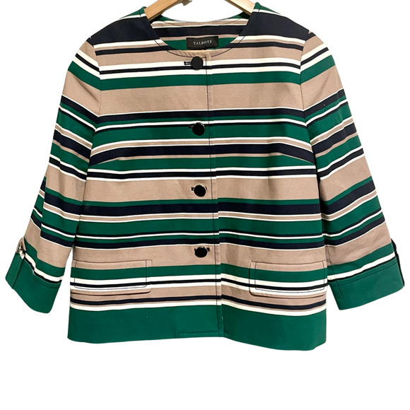 Talbots Blazer Women's Striped Cardigan Jacket Large Buttons Gorgeous Stripes - Picture 1 of 10